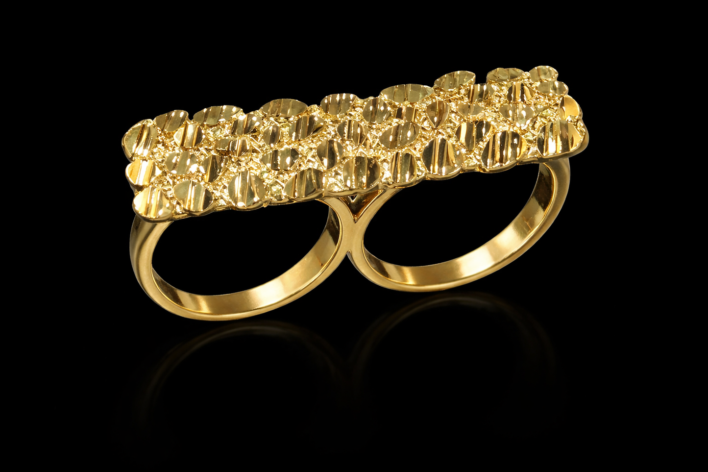 Two finger Gold nugget RING