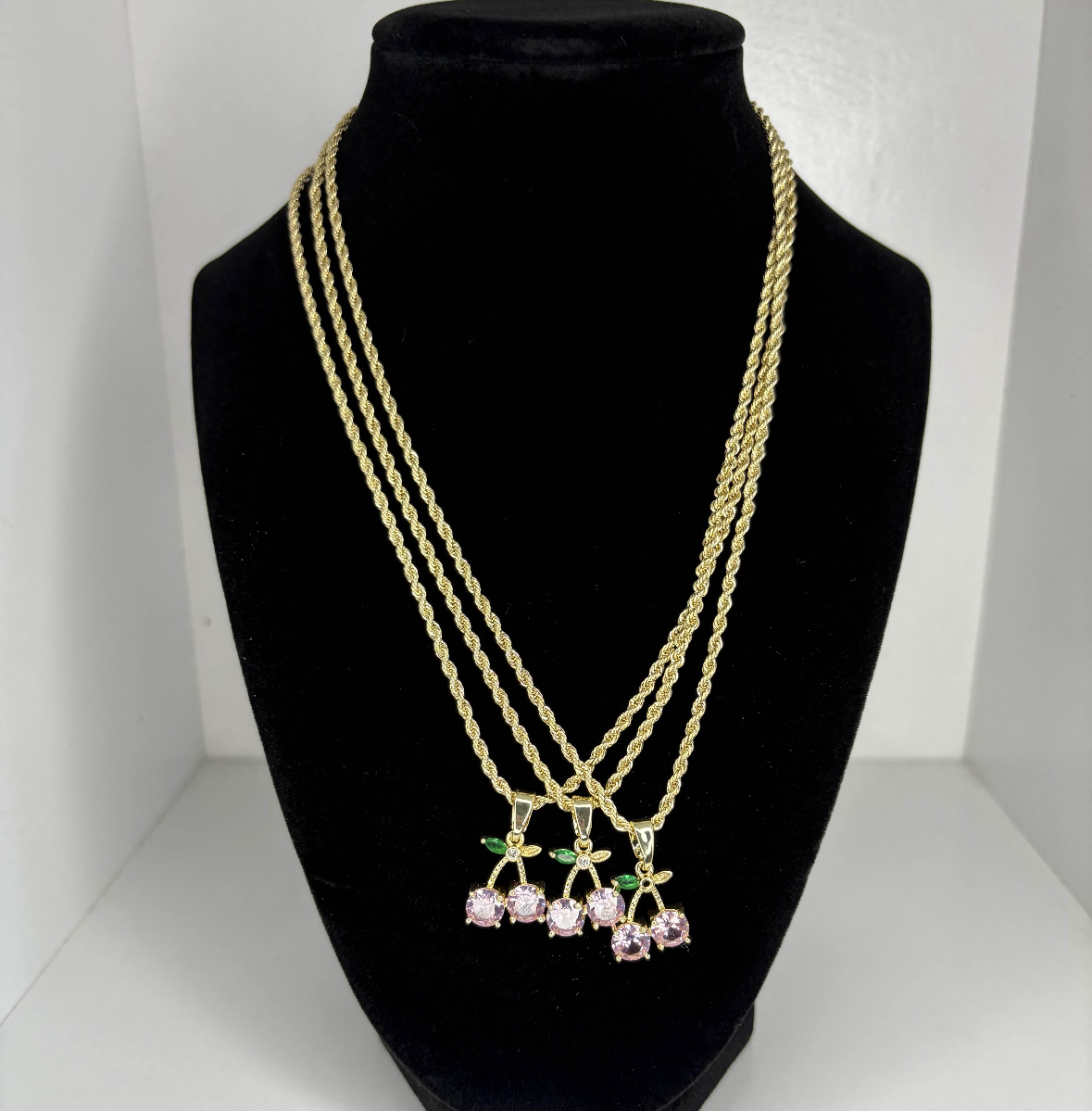 Pink cherry rope necklace ( pre order )