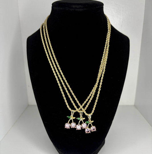 Pink cherry rope necklace ( pre order )