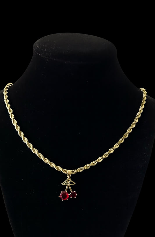 Red cherry rope necklace ( pre order )